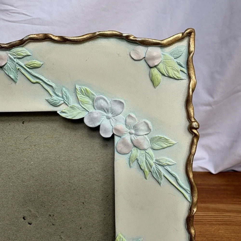 Floral Picture Frame 5x7 Raised Flowers Gold Trim Ornate Cottage Decor